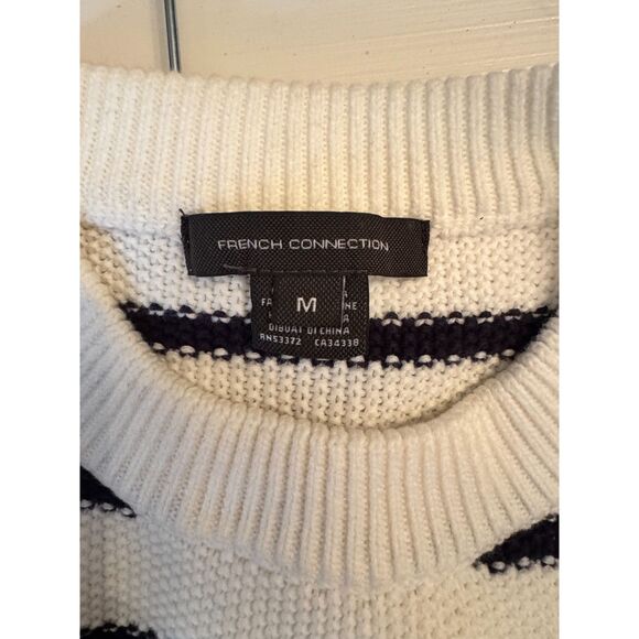 French Connection Nautical Striped Cotton Knit Short Sleeve Sweater Top - Picture 4 of 5